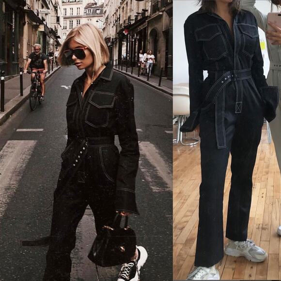 ORSEUND IRIS Workwear Belted Cotton Jumpsuit in Black Size M - Picture 6 of 16